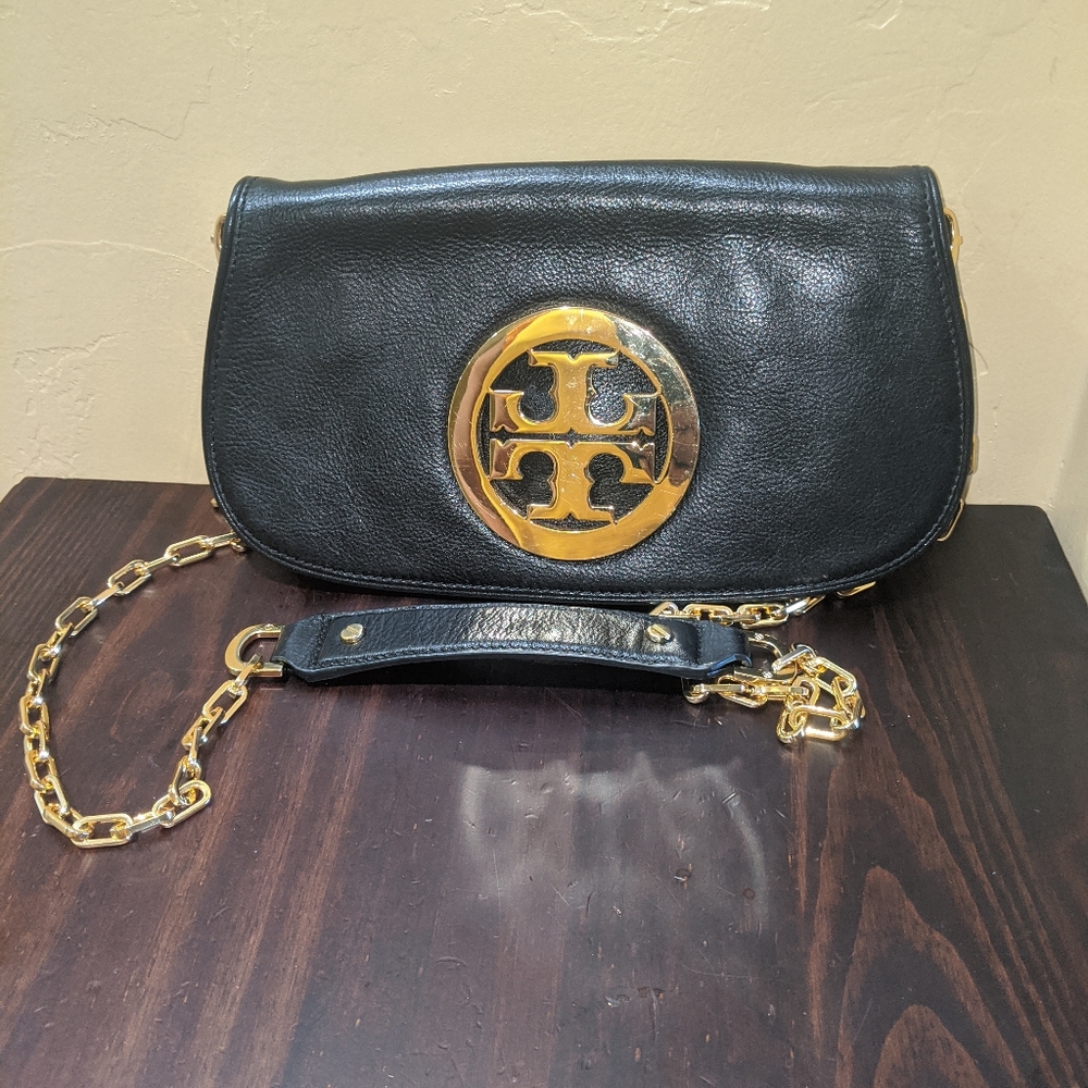 Tory Burch Black Leather Clutch/Shoulder Bag